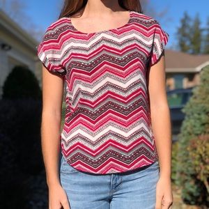 Pink Republic Pomegranate Chevron Short Sleeve Top